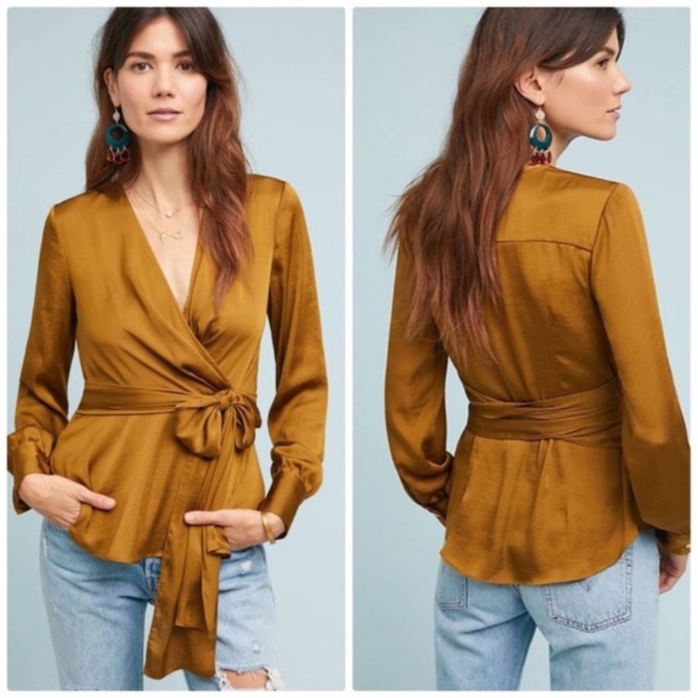Anthropologie Moulinette Soeurs Brynn Satin Blouse Bronze Size 4
